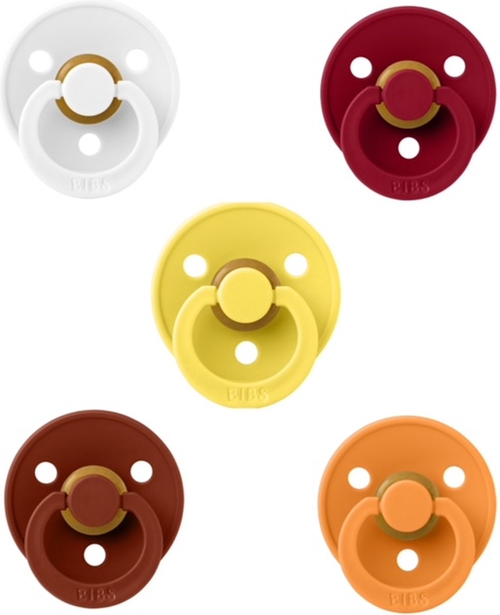 Goedkoopste Bibs fopspenen 0-6 maand set 5 stuks Ruby,Apricot,Pineapple,Rust en White maat 1