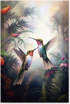 Graphic Message - Schilderij op Canvas - Kolibrie - Vogels - Kolibries Bloemen