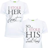 PicOnTshirt - Teetalks Series - T-Shirt Dames - T-Shirt Heren - T-Shirt Met Print - Couple T-Shirt Met 'I Stole Her Heart / His Soul' Print - 2 Pack - Wit - Heren L/Dames S