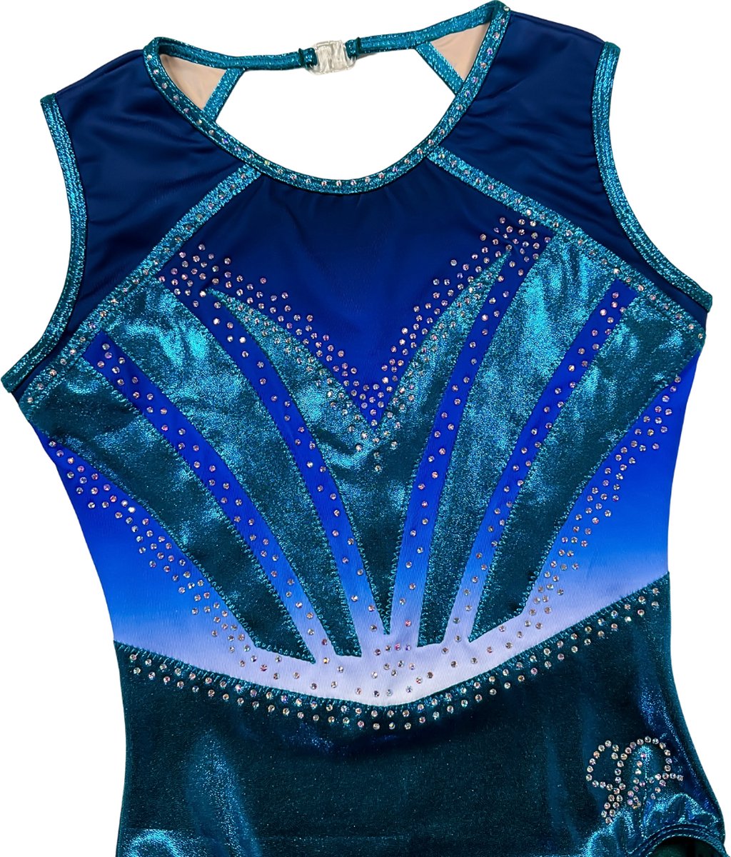 Sparkle&Dream Turnpakje Yuna Turquoise Blauw - Maat AXL S/M - Gympakje voor Turnen, Acro, Trampoline en Gymnastiek