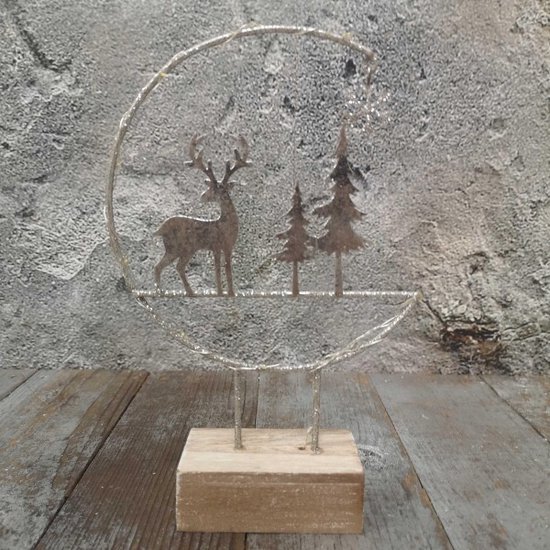 Metalen ring hert/boom met led kerst rendier led bol