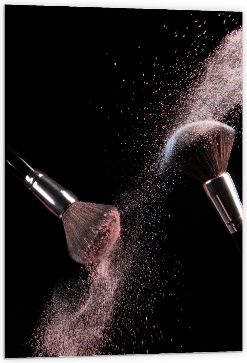 Dibond - Kwasten - Makeup - Poeder - Verspreid - 60x90 cm Foto op Aluminium (Met Ophangsysteem)