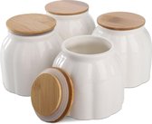 4 stks keramische voedsel opslag pot 10oz porselein keuken containers met bamboe luchtdichte deksel witte keramische container gebruiksvoorwerp houder voor koffiebonen koekjes meel pompoen vorm