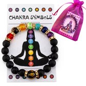 Chakra Armband met Lavastenen , gekleurde kralen en spacers met strass - 18CM - Geschikt voor aroma therapie