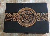 Boîte de rangement en bois pentagramme noeud celtique | Noir | 175x125x65mm | Belle et magique