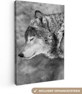 Canvas schilderij - Wolf - Dieren - Portret - Sneeuw - Foto op canvas - Canvasdoek - 60x90 cm - Schilderijen op canvas