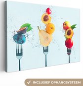 Canvas schilderij - Fruit - Vork - Water - Rood - Canvasdoek - 140x90 cm - Schilderijen op canvas - Foto op canvas