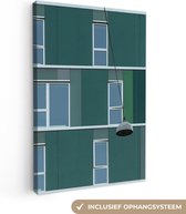 Canvas - Ramen - Appartementen - Groen - Schilderij - 80x120 cm - Canvas doek - Wanddecoratie