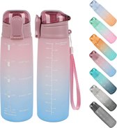 Drinkfles, Tritan waterfles, BPA-vrij, 900 ml, lekvrije sportfles met schaal, fitnessmerk, gym, opstijging, outdoor, stylish kleurcontrastfles, duurzaam, rose and blue