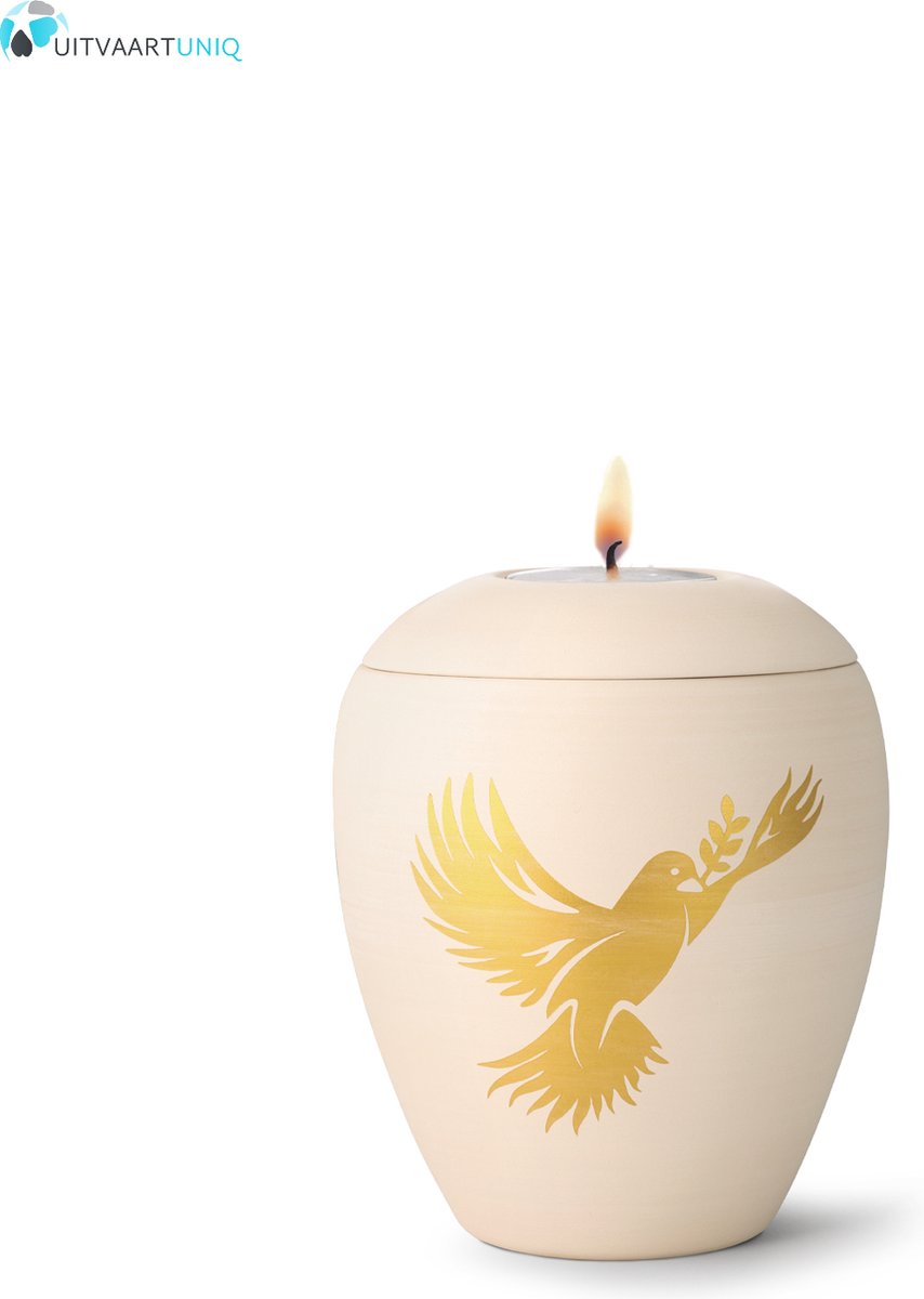 Mini vredesduif urn met lichtje - keramiek
