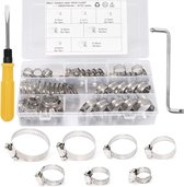 Hose Clamps Set 304 Stainless Steel 6-38 mm Pipe Clamps 60 Pieces + 2 Screwdrivers, 7 Sizes Hose Clamps Pipe Hose Clips Assortment Box for Family Water Pipe Automotive