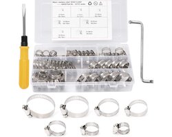 Hose Clamps Set 304 Stainless Steel 6-38 mm Pipe Clamps 60 Pieces + 2 Screwdrivers, 7 Sizes Hose Clamps Pipe Hose Clips Assortment Box for Family Water Pipe Automotive