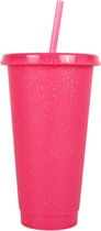 Brash - XXL Beker 710ML- Drinkbeker Glitter - Roze drinkbeker - Starbucks drinkbeker look a like - Drinkfles met deksel en rietje - Glitter Roze