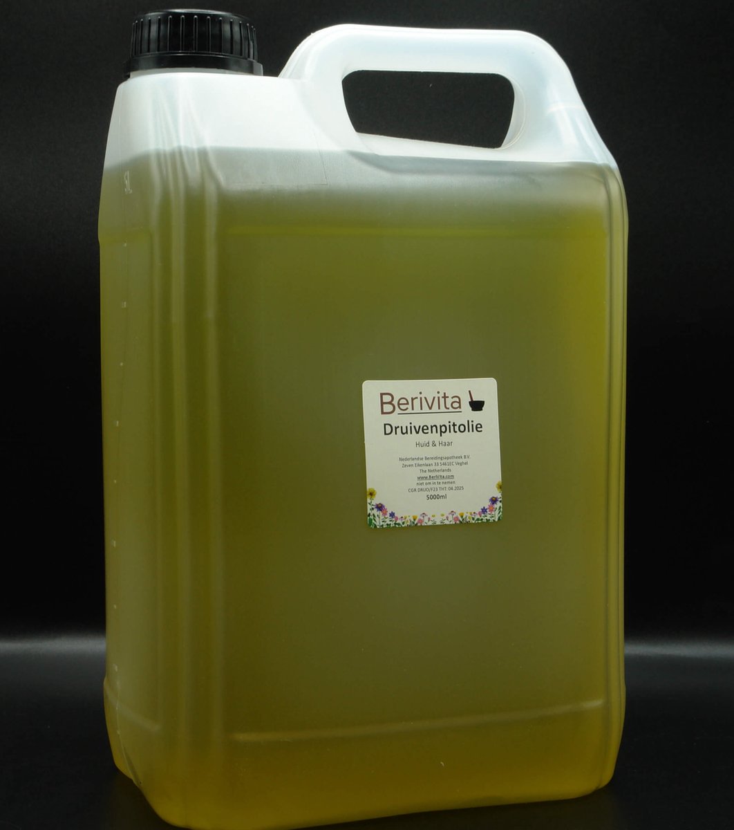 Druivenpitolie Puur 5 Liter - Huidolie en Haarolie - Puur en Koudgeperst - Grapeseed Oil
