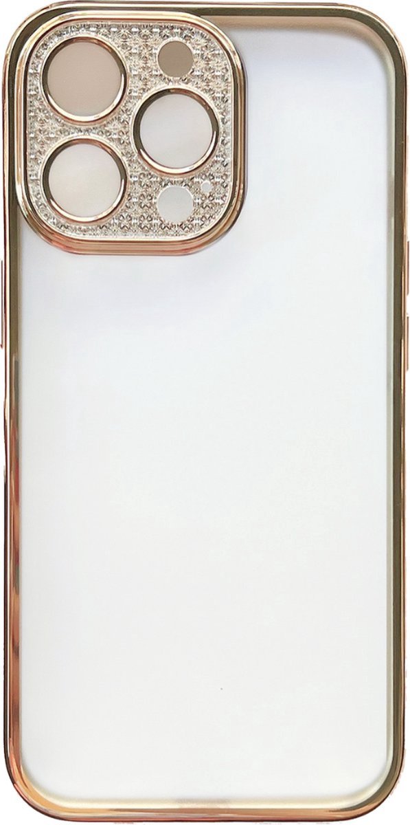 Apple iPhone 14 Pro Max Hoesje Goud - Transparant Back Cover met Glitter Camera Bescherming
