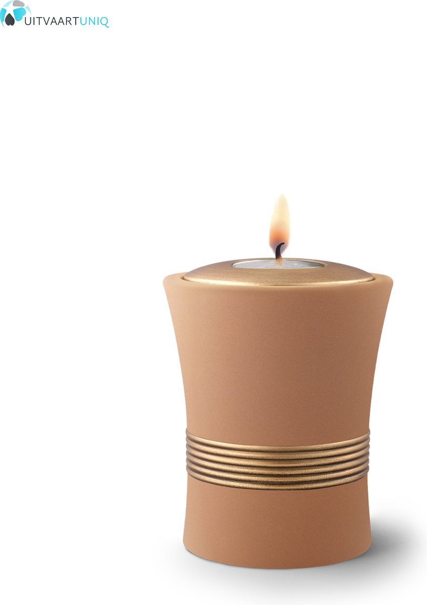Mini urn zandkleur met herdenkingslichtje - keramiek