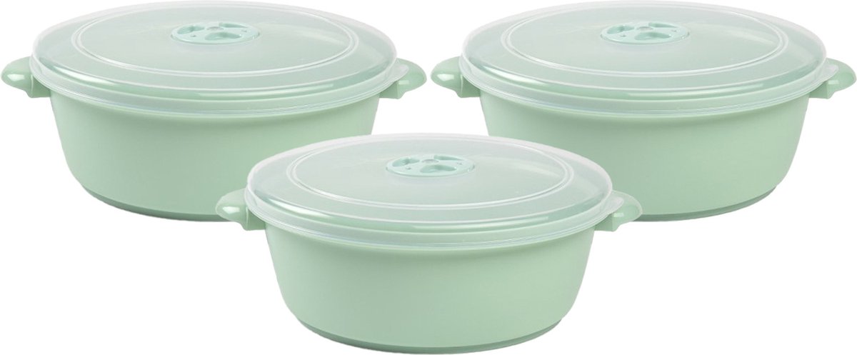 Plasticforte Magnetronschaal met deksel/ventiel - 3x - 2L - lichtgroen - kunststof - BPA vrij