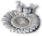 Mega Collections Vogelbad/voederschaal - bloem - grijs - steen - D24 x H7 cm - drinkschaal voor tuinvogels