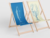 3Motion - Ensemble de chaise de plage - mer - maquereau - homard - fruits de mer - pliable - haute qualité - transat - chaise en bois - plage - robuste - pliable - 3 positions