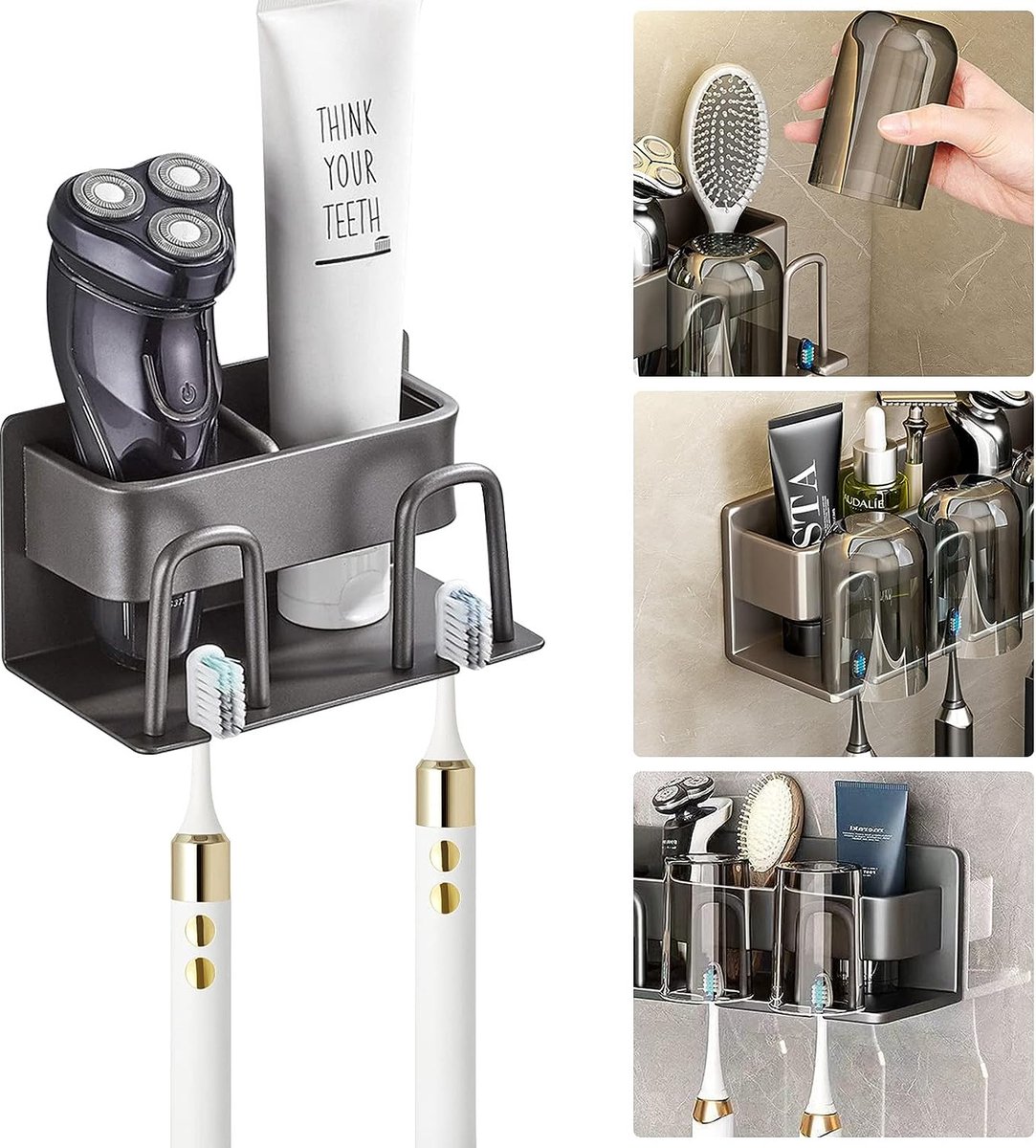 VDN Stainless Tandenborstelhouder - Bekerhouder badkamer - Zwart | Leen Bakker
