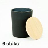 6 stuks geurkaarsjes met houten deksel - kleur zwart