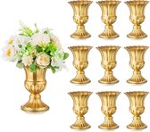 Gouden metalen vaas voor bruiloft, 10 stuks, kleine bloemenvaas, decoratie, bruiloft, middenstukken, vintage trompetvaas, urnplanter voor woonkamer, keuken, kantoor, keuken en tafel, 16 cm