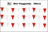 6x Mini vlaggenlijn rood/wit 3 meter - Verjaardag thema feest festival vlaglijn fun vlaglijn