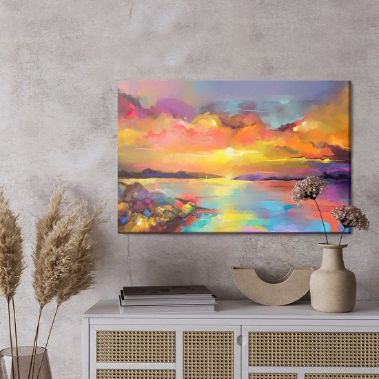 Painting King - Tableau sur toile Coucher de soleil abstrait - 70 x 50 cm