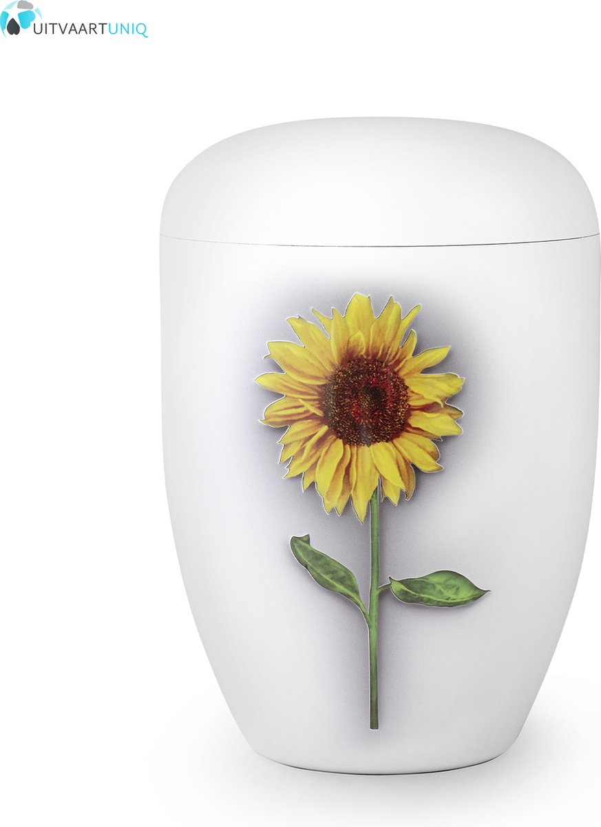 Eco urn wit zonnebloem - bio (biologisch afbreekbaar)