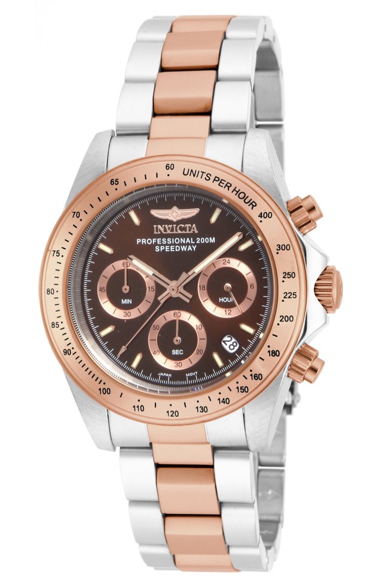 Invicta Speedway 17029 Heren Horloge - Waterdicht - Analoog - Quartz Uurwerk - Roestvrij Staal met bruine Wijzerplaat - 39mm