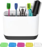 HGMD Porte-brosse à dents avec 5 supports de voyage - Organisateur de salle de bain - 6 compartiments de tri - Avec bac collecteur - Wit