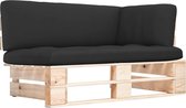 The Living Store Hoekbank Pallet - 110 x 65 x 55 cm - Grenenhout - Zwart Kussen