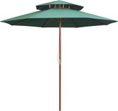 The Living Store Parasol Groen 270x270 cm - Hardhouten Frame - Dubbeldekker Luifel