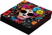 Fiestas Guirca Day of the Dead servetten - 24x - gekleurd - papier - 33cm - Halloween tafeldecoratie