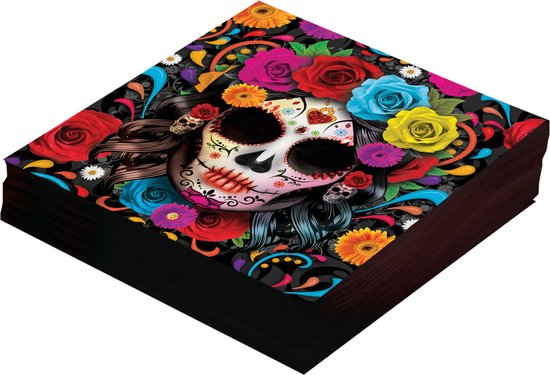 Foto: Fiestas guirca day of the dead servetten 36x gekleurd papier 33cm halloween tafeldecoratie