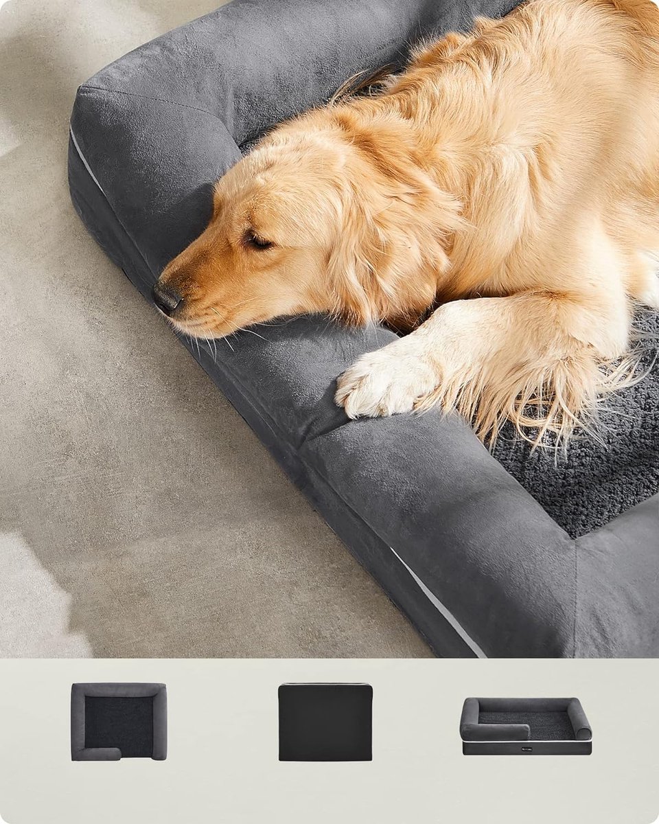 Feandrea Hondenbed, Hondenkussen, voor Grote Honden, 91 x 68 x 18 cm, Orthopedisch, Waterdichte Binnenlaag, Opstaande Randen, Afneembare, Wasbare Hoes, Antislip, Lichtgrijs PGW282G01 Feandrea Hondenbed, Hondenkussen, voor Grote Honden, 91 x 68 x 18 cm, Orthopedisch, Waterdichte Binnenlaag, Opstaande Randen, Afneembare, Wasbare Hoes, Antislip, Lichtgrijs PGW282G01