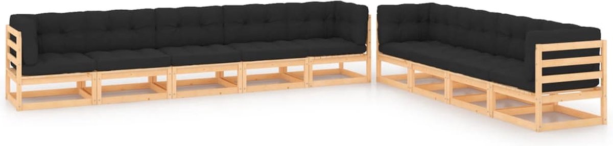 The Living Store 9-delige Loungeset met antracietkleurige kussens grenenhout - Loungeset - Tuinmeubels - Palletsessel - Loungehoek - Buitenseizoen