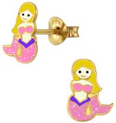 Joy|S - Zilveren zeemeermin oorbellen - glitter roze - 14k goudplating