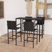 The Living Store Barset met tafel en 4 krukken - 130x60x110 cm - zwart - PE-rattan en gepoedercoat staal