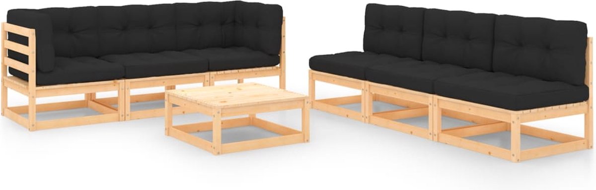 Massief grenenhouten loungeset met kussens voor buiten - The Living Store.