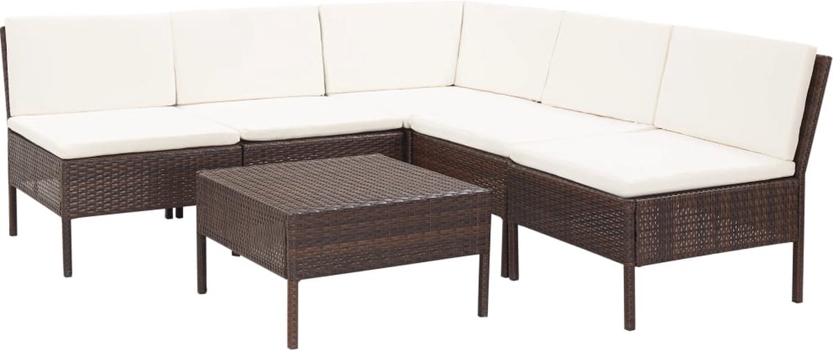 The Living Store 6-delige Loungeset met kussens poly rattan bruin - Loungebank - Tuinset - Tuinmeubel - Buitenshuis Zitten - Loungeset