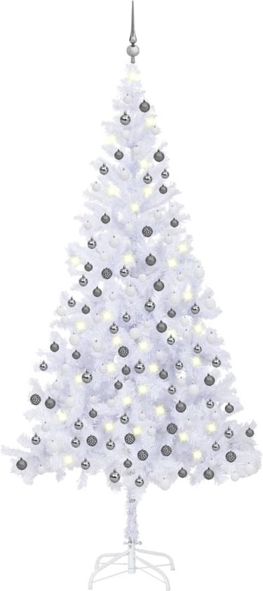 The Living Store Kerstboom Snowy White - 240 cm - 10 lagen - 1.300 takken - 300 LEDs - PVC - USB-aansluiting