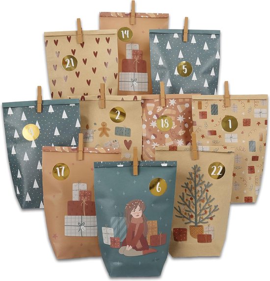 Calendrier de l'Avent de Noël Sac Cadeau Set Pour Bricolage Remplissage  Tissu Sac Cadeaux Noël