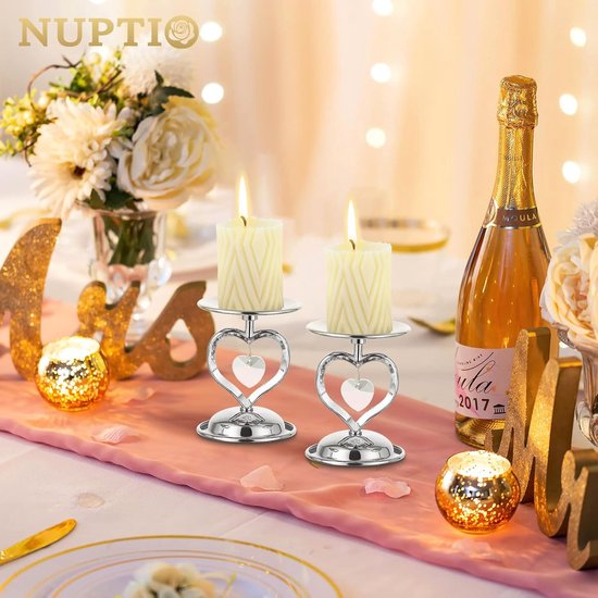 Nuptio Vintage Kandelaars voor Tafels Pijler Kandelaar met Glazen Schermafdekking, Antieke Orkaan Kandelaar Display voor Thuis Bruiloftsfeest Kaarslicht Diner Decoratie, 2 Stuks