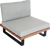 Loungestoel MCW-H54, tuinstoel, gesponnen polyaciahout MVG-gecertificeerd aluminium ~ lichtbruin, lichtgrijze bekleding