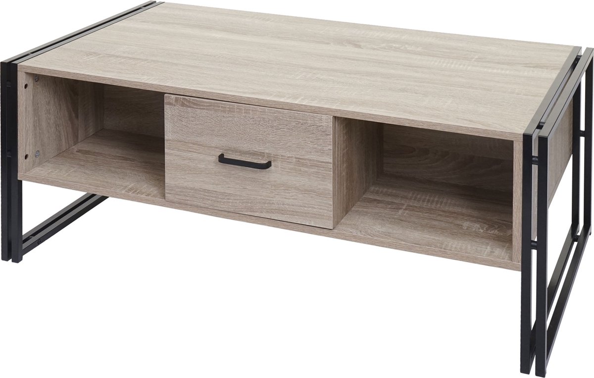 Salontafel MCW-A27b, bijzettafel woonkamertafel, 3D structuur, 45x110x60cm MVG-gecertificeerd, metaal ~ eiken look