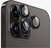Screenz® - Camera lens protector geschikt voor iPhone 15 Pro / 15 Pro Max - Screenprotector - Beschermglas - Glasplaatje geschikt voor iPhone 15 Pro / iPhone 15 Pro Max - zwart - 3 stuks