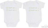 Soft Touch Rompers 2-pack "Baby nr. 1 & Baby nr. 2" Unisex Tweeling Katoen Wit/sage green (saliegroen) Maat 62/68