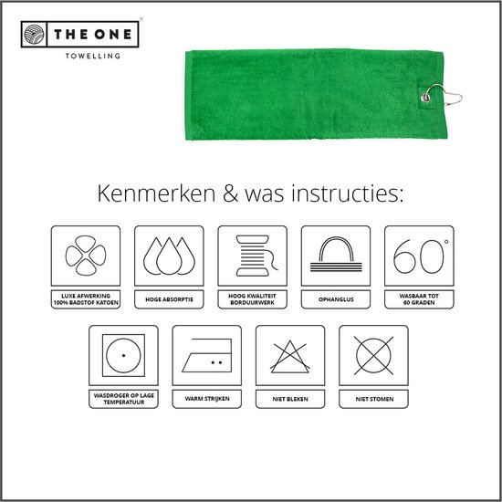 The One Towelling Golfhanddoek - 40 x 50 cm- Sporthanddoek - Terry Velours - 100% Gekamd Katoen - Met metaal oog en karabijnhaak - Groen van Merkloos — afbeelding 3