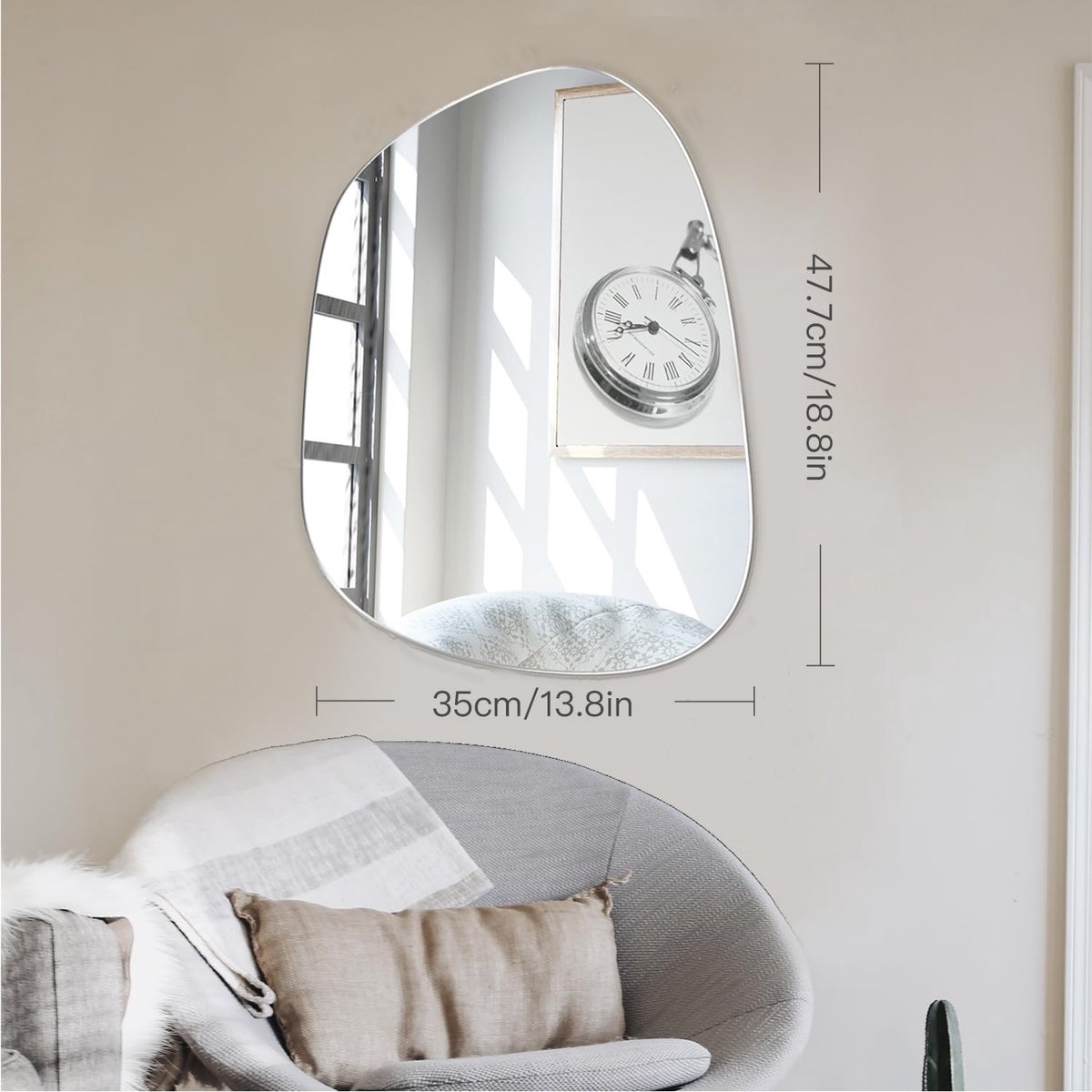 Miroir en verre auto-adhésif HD rond collant, grand verre sans cadre, 30  cm, miroir de